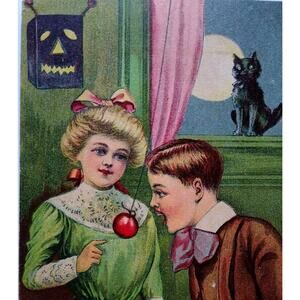 Halloween Pastimes Postcard Uncommon Black Cat Moon Black JOL Ser. 6510 Vintage